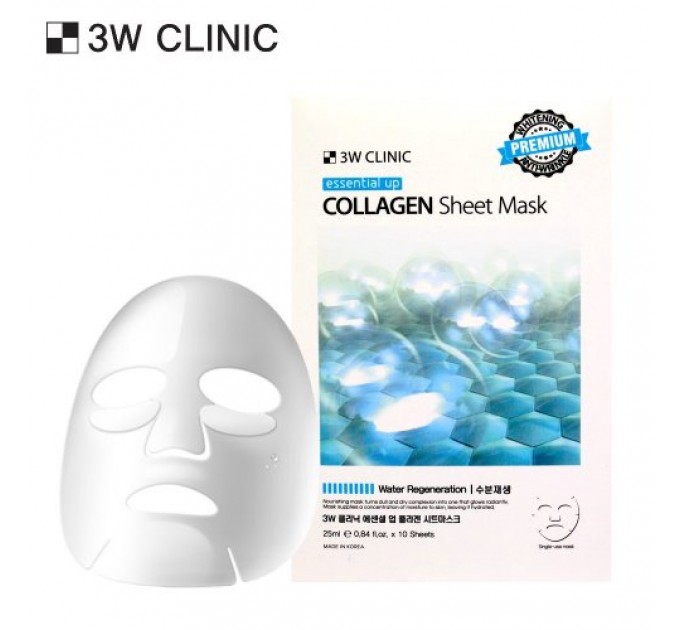 3W Clinic Тканевая маска для лица с коллагеном Essential Up Collagen Sheet Mask