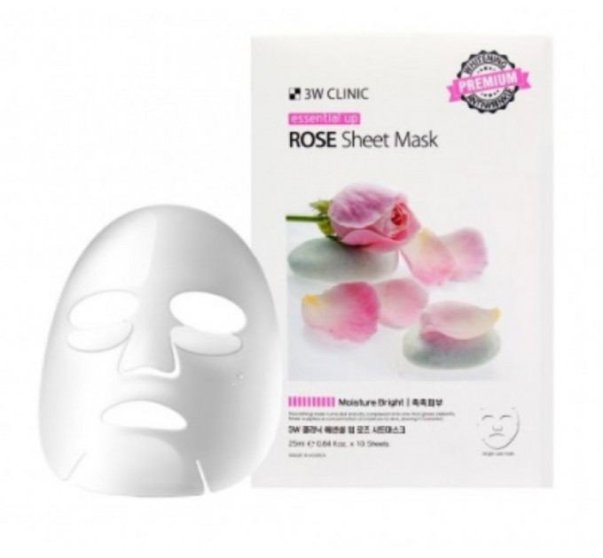 3W Clinic Тканевая маска для лица на основе экстракта розы Essential Up Rose Sheet Mask