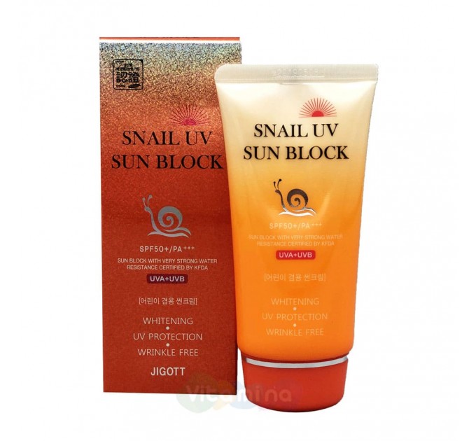 Jigott Крем для лица солнцезащитный водостойкий осветляющий с экстрактом слизи улитки Snail Uv sun block SPF50